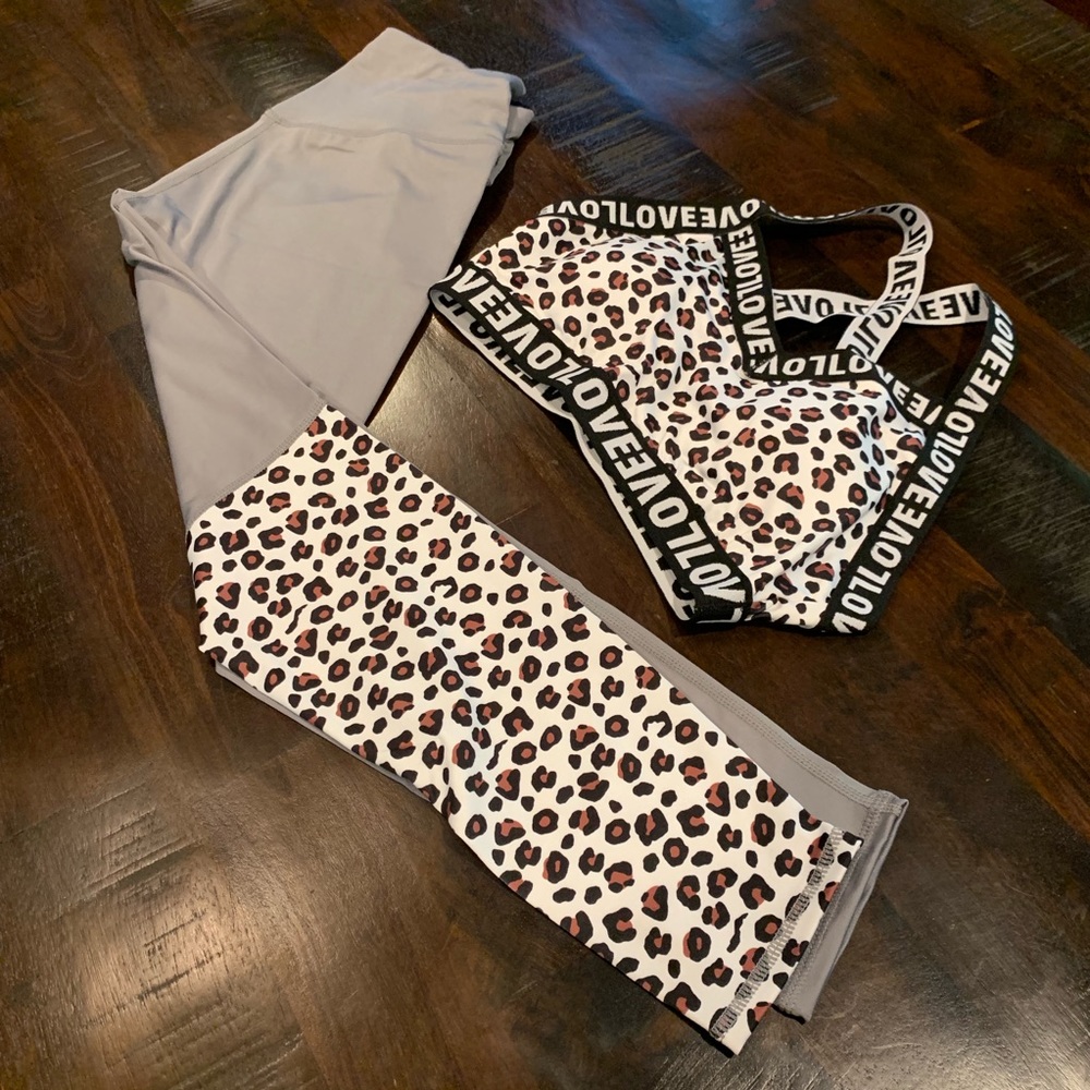 Gray Leopard Leggings and Sports Bra Yoga Set - Picture 7 of 7